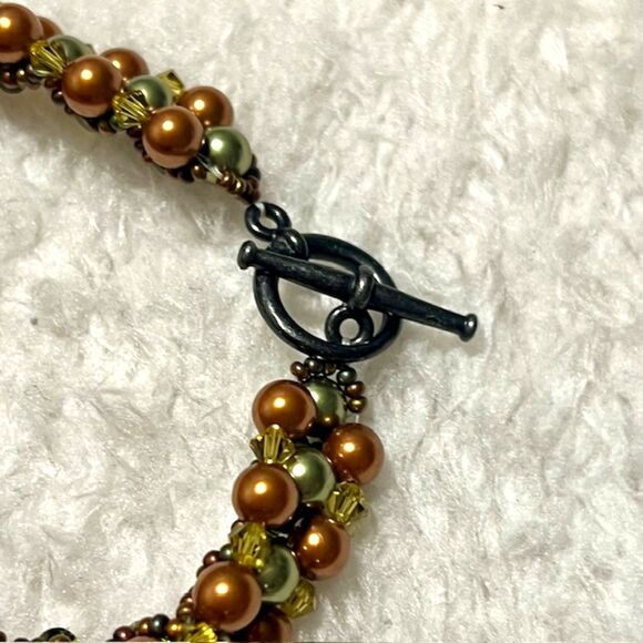 Copper Tone Silver Tone Beads Toggle Clasp 8 Inch Bracelet - Picture 4 of 5